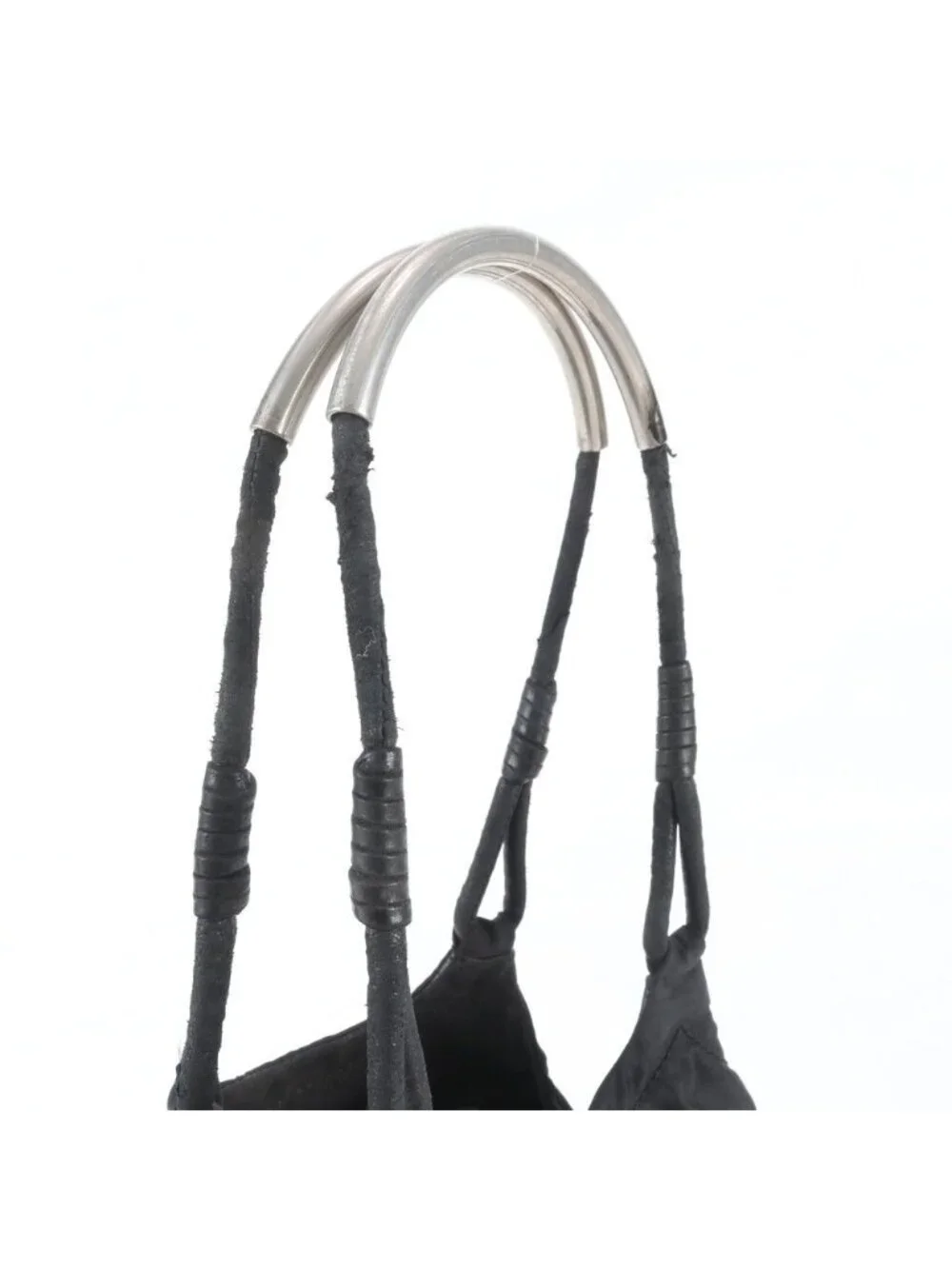 Prada Tessuto Nylon Triangle Logo Leather Tote Shoulder Hand Black